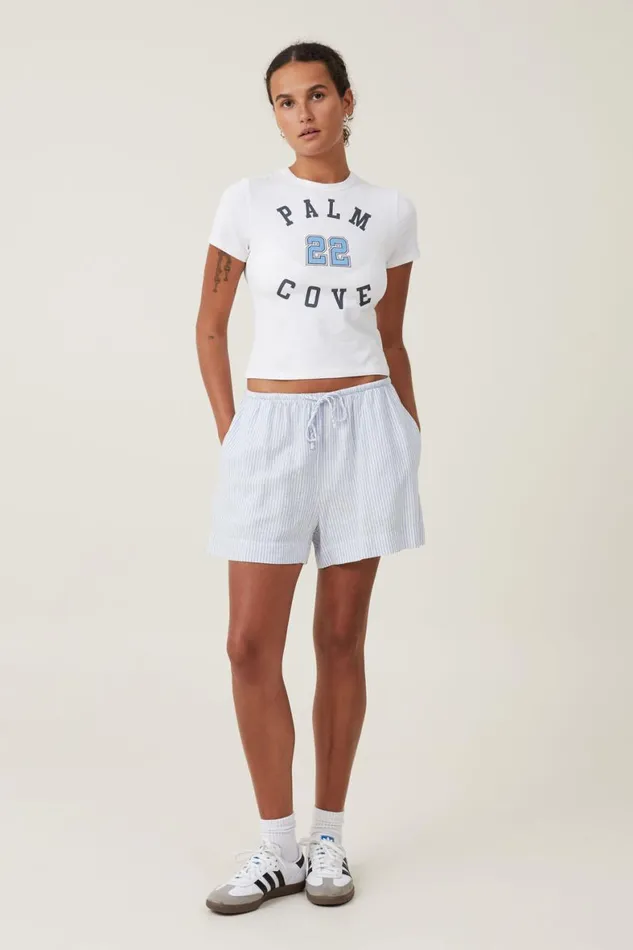 Women Tops Cotton On Fitted Graphic Longline Tee Palm Cove White