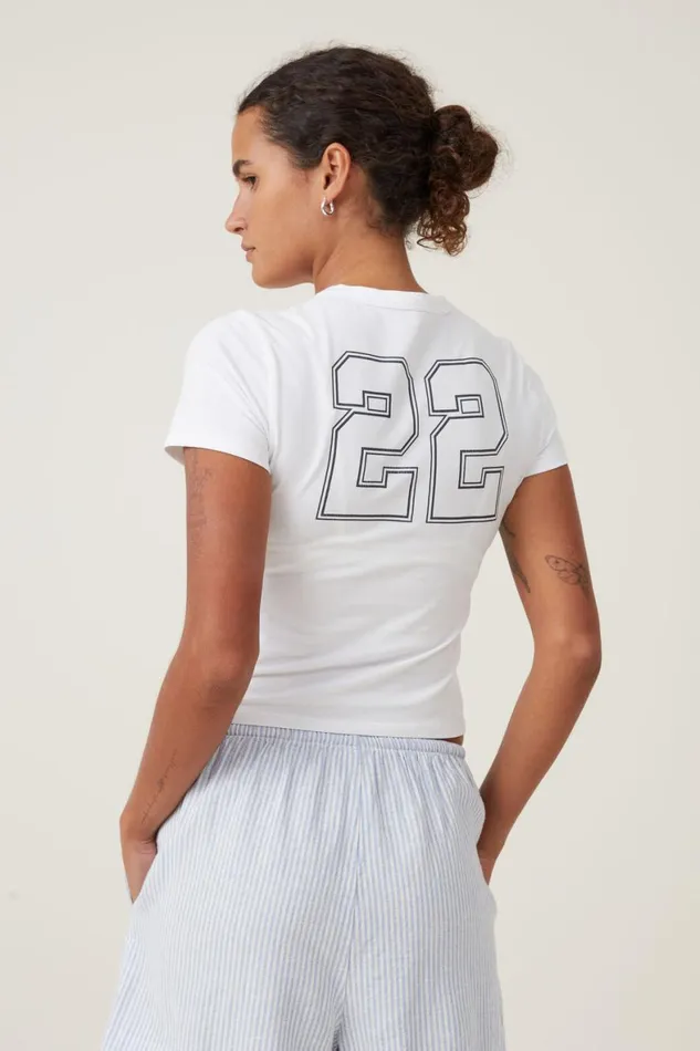 Women Tops Cotton On Fitted Graphic Longline Tee Palm Cove White