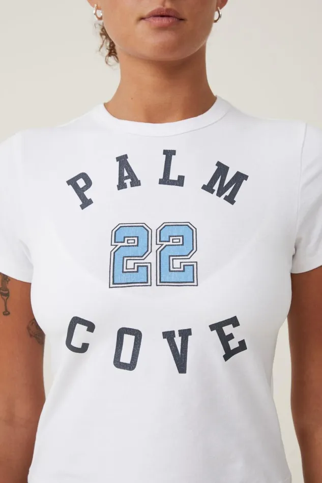 Women Tops Cotton On Fitted Graphic Longline Tee Palm Cove White