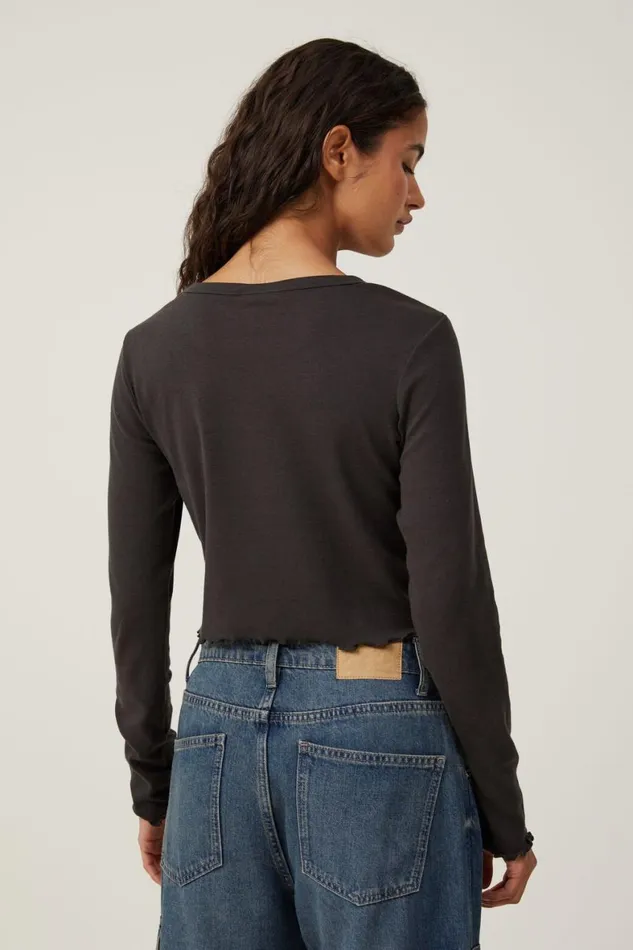 Women Tops Cotton On Long Sleeve Lettuce Rib Ford Tee Lcn Ford Since 1964washed Black