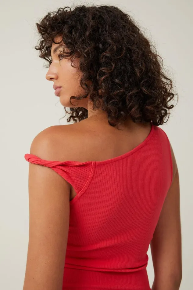 Women Tops Cotton On Margot Off The Shoulder Tank Fiery Red