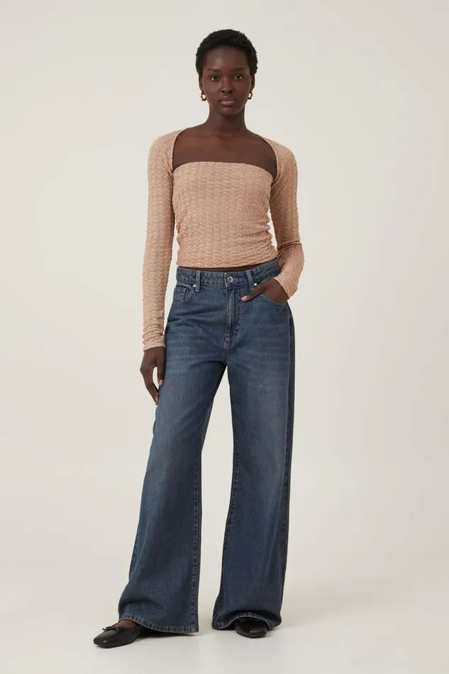 Women Tops Cotton On Nova Textured Long Sleeve Shrug Chestnut