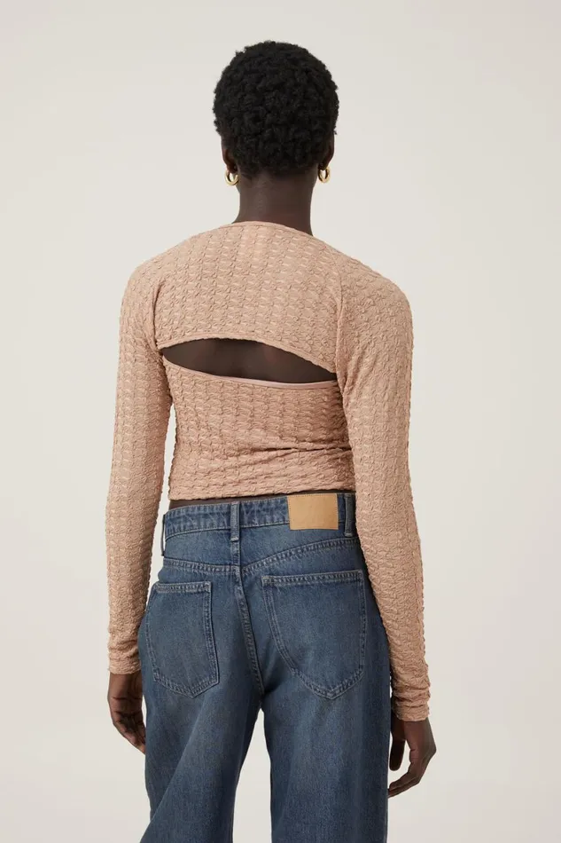 Women Tops Cotton On Nova Textured Long Sleeve Shrug Chestnut