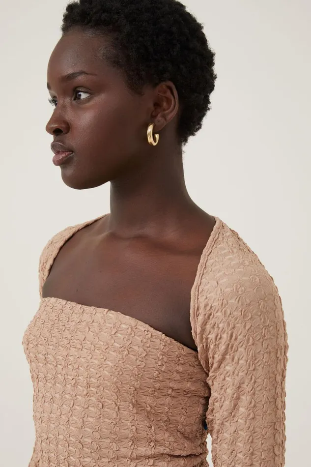 Women Tops Cotton On Nova Textured Long Sleeve Shrug Chestnut