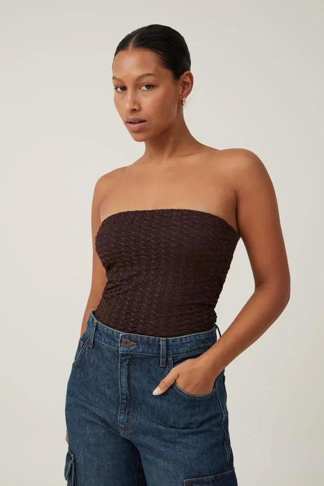 Women Tops Cotton On Nova Textured Tube Top Dark Oak