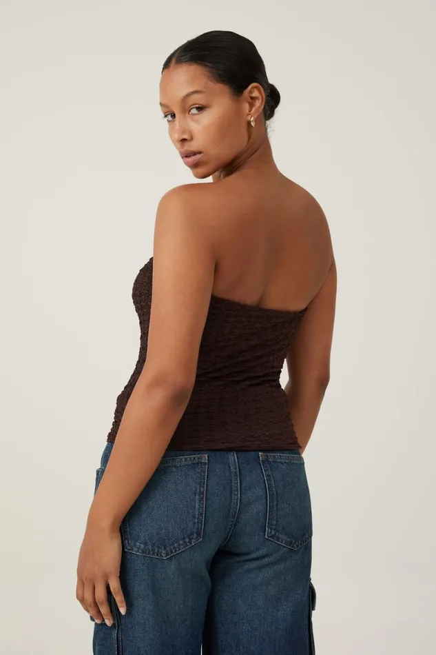 Women Tops Cotton On Nova Textured Tube Top Dark Oak
