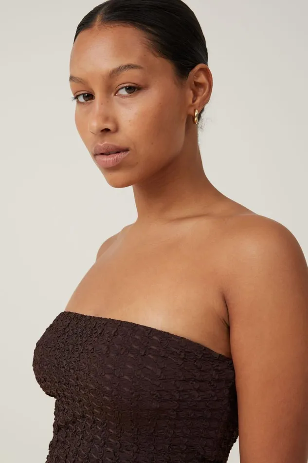 Women Tops Cotton On Nova Textured Tube Top Dark Oak