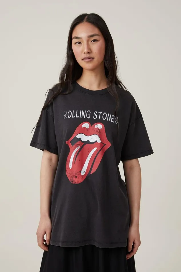 Women Tops Cotton On Oversized Rolling Stones Music Tee Lcn Br The Rolling Stones Tongueblack