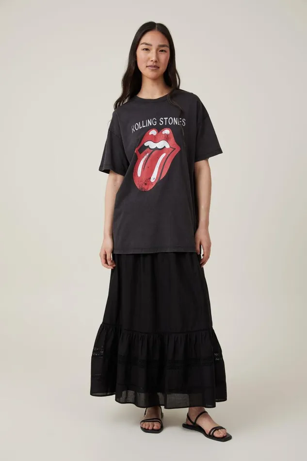 Women Tops Cotton On Oversized Rolling Stones Music Tee Lcn Br The Rolling Stones Tongueblack