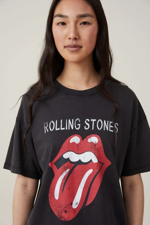 Women Tops Cotton On Oversized Rolling Stones Music Tee Lcn Br The Rolling Stones Tongueblack