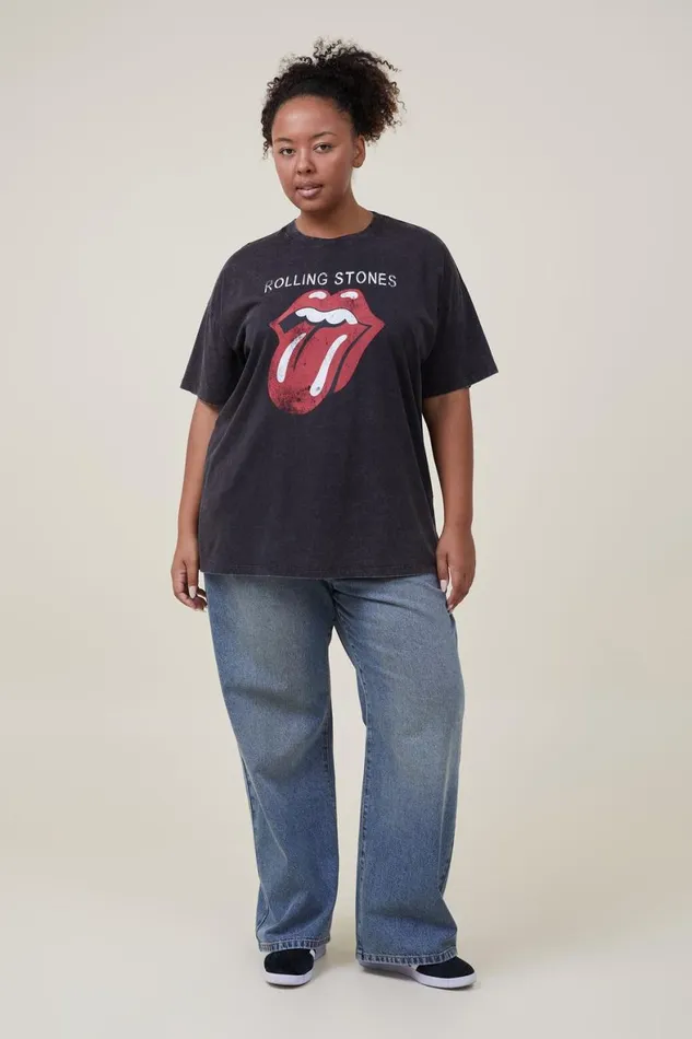 Women Tops Cotton On Oversized Rolling Stones Music Tee Lcn Br The Rolling Stones Tongueblack