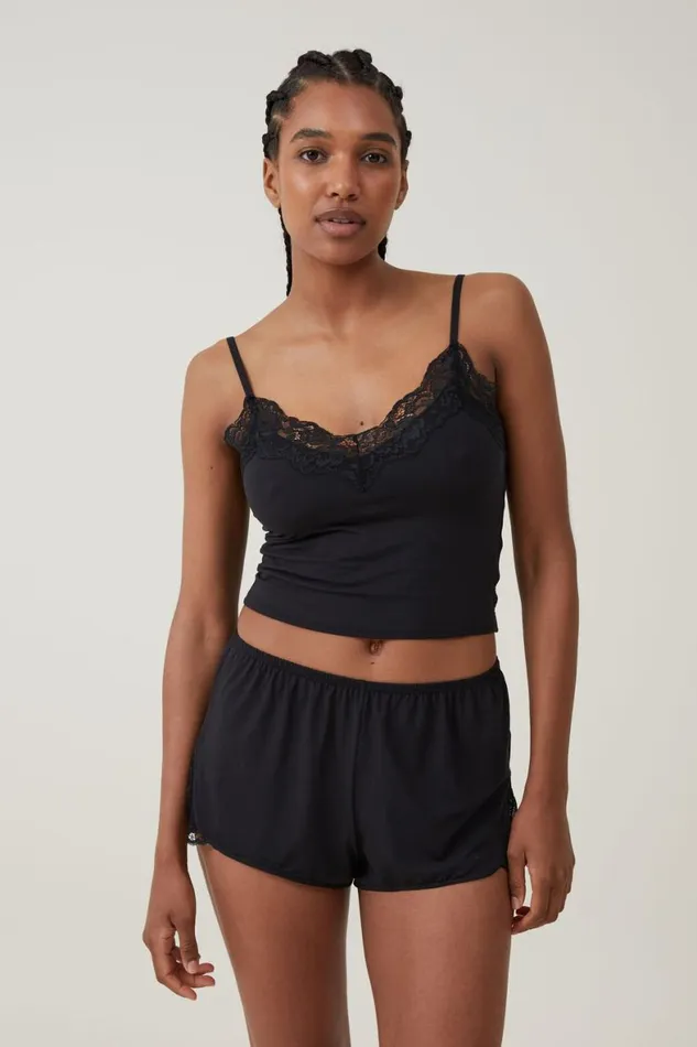 Women Tops Cotton On Soft Lounge Lace Trim Cami Black