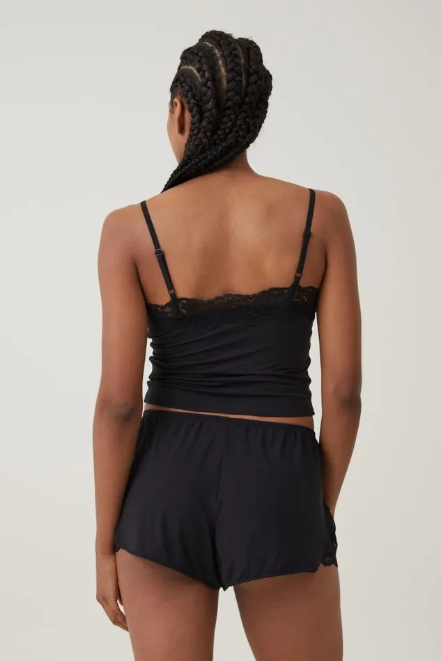 Women Tops Cotton On Soft Lounge Lace Trim Cami Black