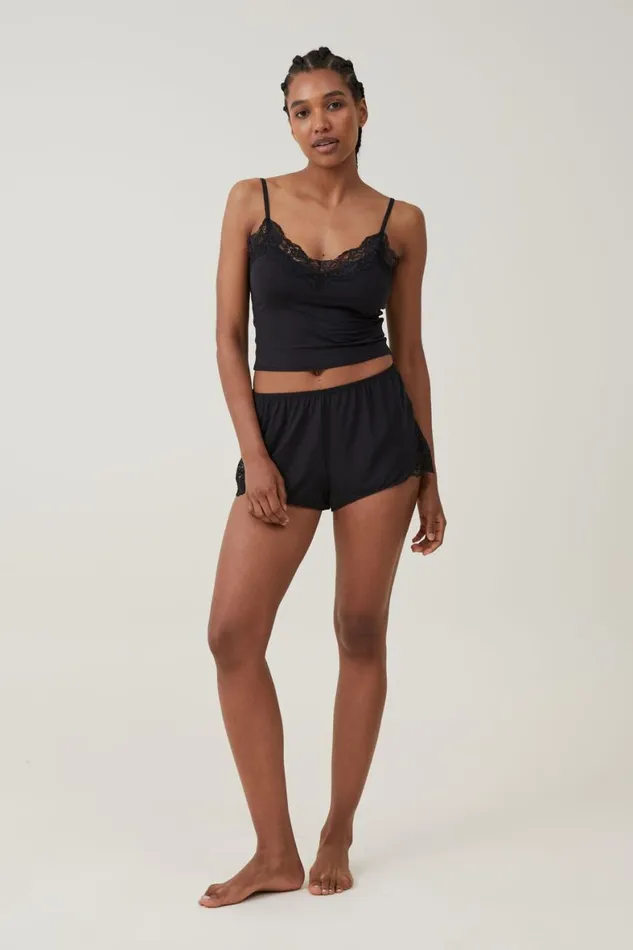 Women Tops Cotton On Soft Lounge Lace Trim Cami Black