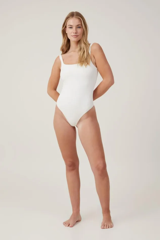 Women Tops Cotton On Soft Lounge Square Neck Bodysuit Whisper White