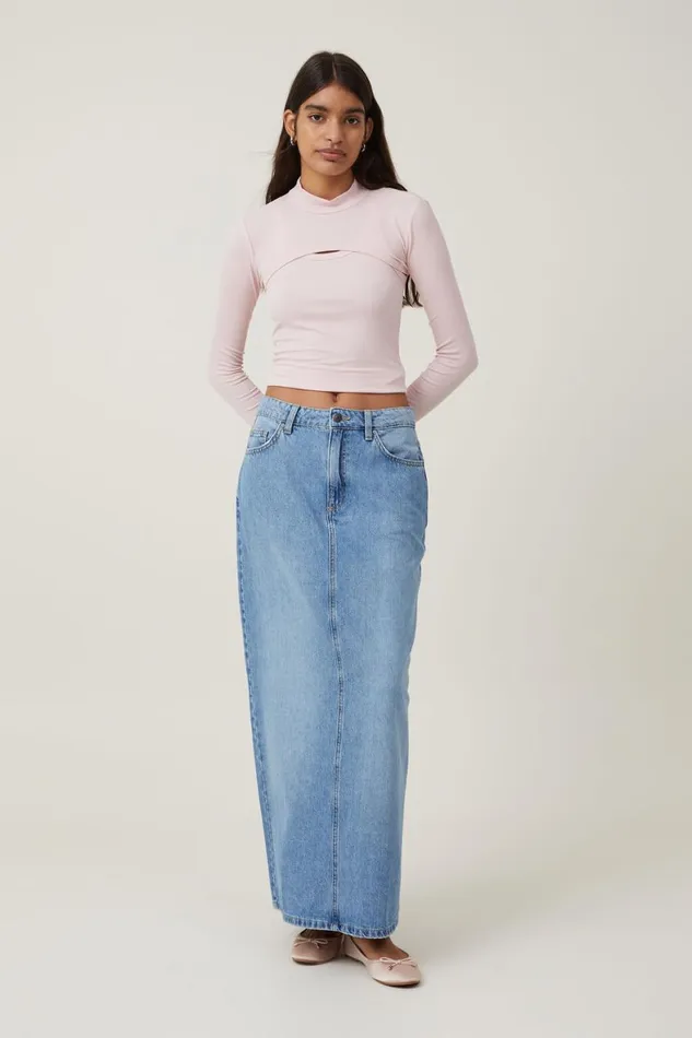 Women Tops Cotton On Staple Rib Mock Shrug Set Chalk Pink