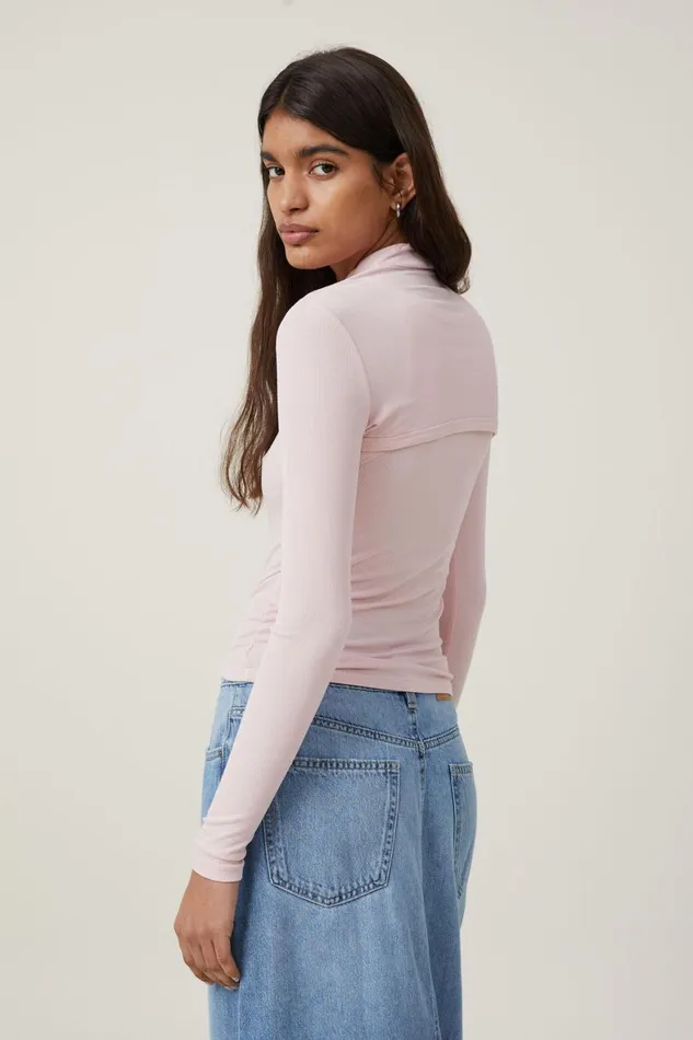 Women Tops Cotton On Staple Rib Mock Shrug Set Chalk Pink