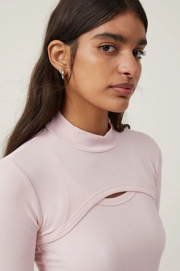 Women Tops Cotton On Staple Rib Mock Shrug Set Chalk Pink
