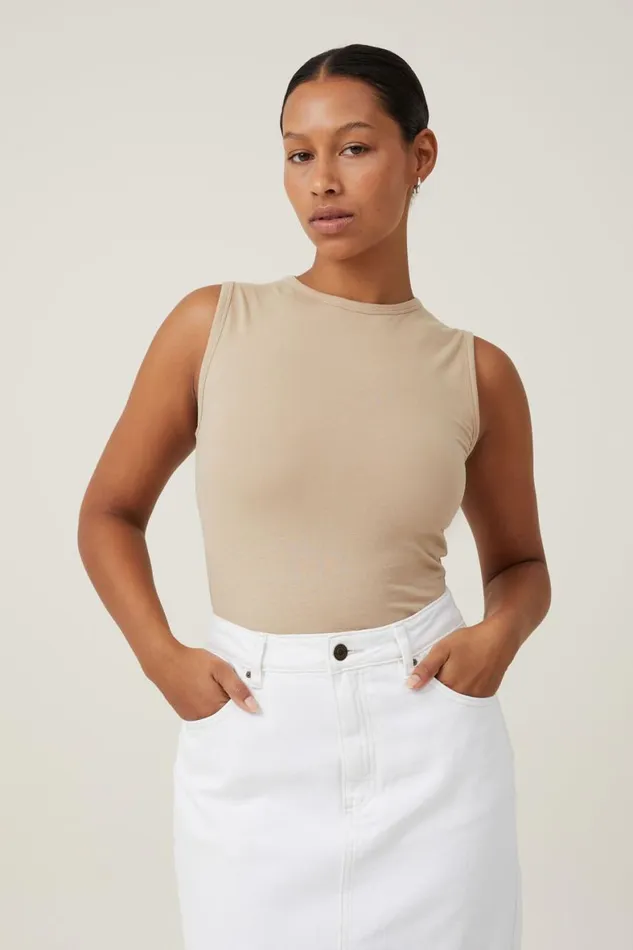 Women Tops Cotton On The One Basic High Neck Tank Mid Taupe