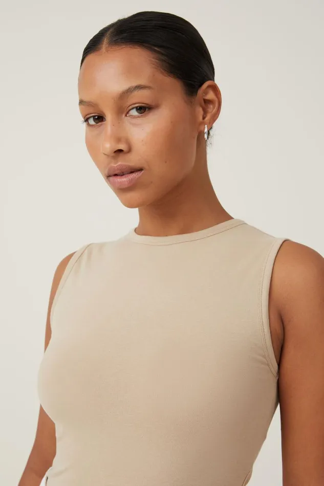 Women Tops Cotton On The One Basic High Neck Tank Mid Taupe