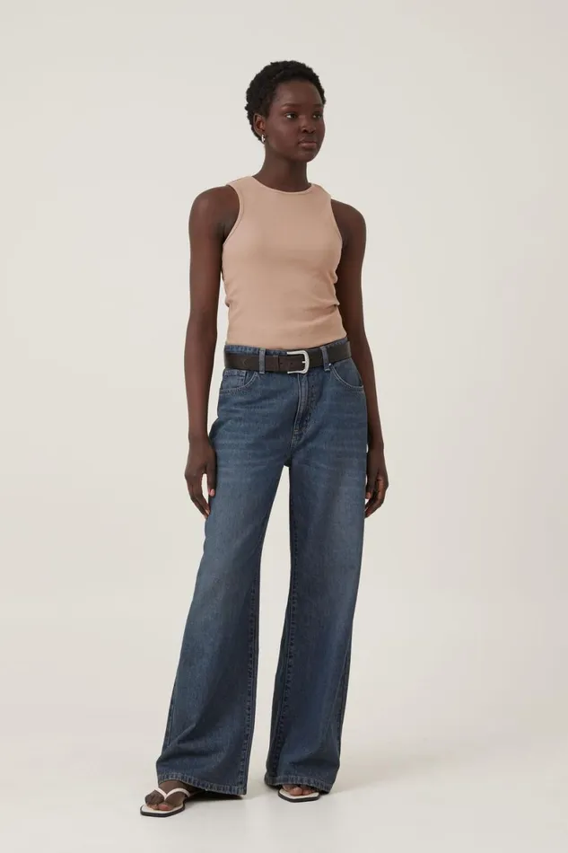 Women Tops Cotton On The One Organic Rib Racer Tank Chestnut