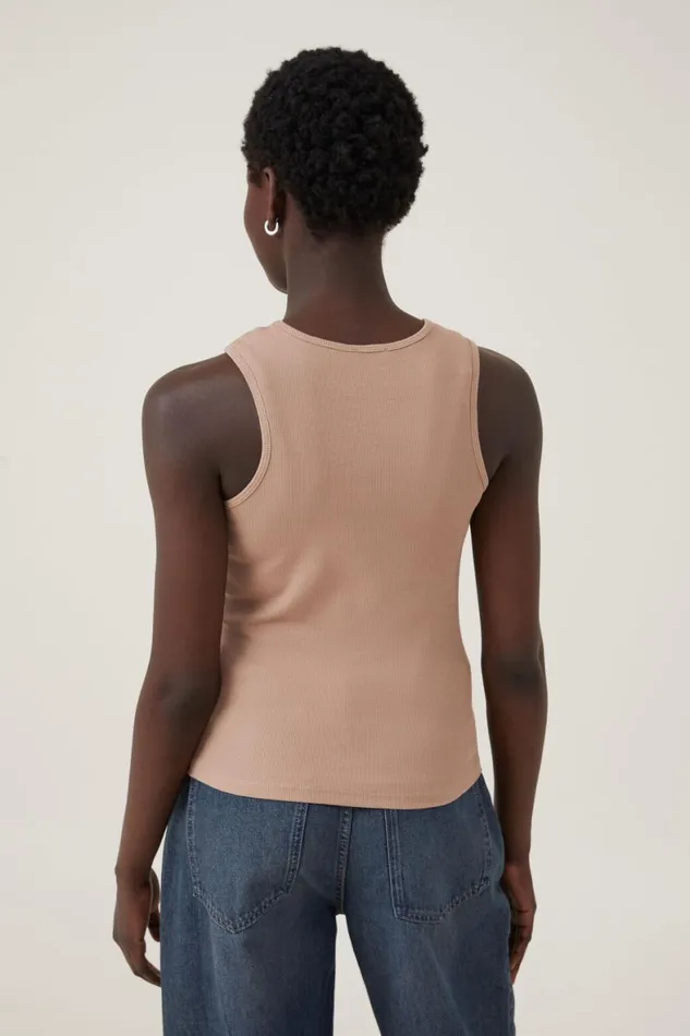 Women Tops Cotton On The One Organic Rib Racer Tank Chestnut