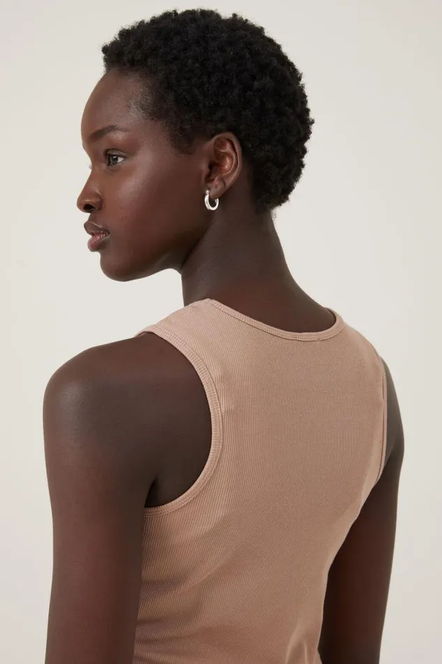 Women Tops Cotton On The One Organic Rib Racer Tank Chestnut