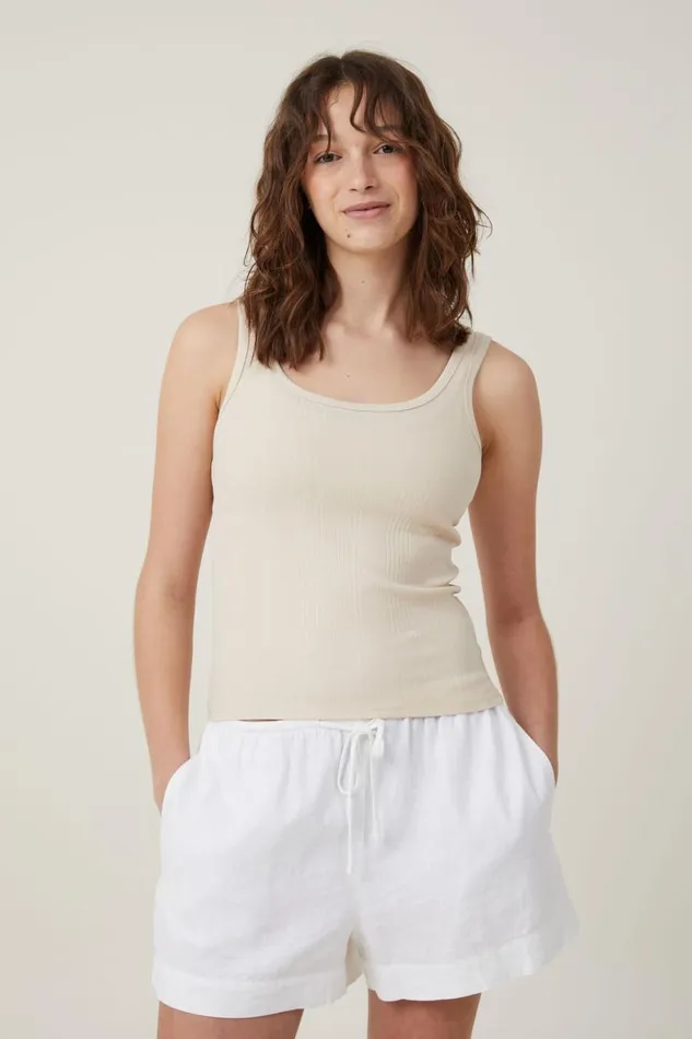 Women Tops Cotton On The One Organic Variegated Rib Scoop Neck Tank Stone