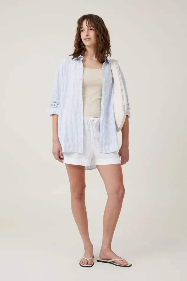 Women Tops Cotton On The One Organic Variegated Rib Scoop Neck Tank Stone