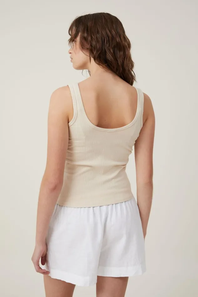 Women Tops Cotton On The One Organic Variegated Rib Scoop Neck Tank Stone