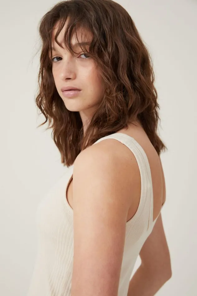 Women Tops Cotton On The One Organic Variegated Rib Scoop Neck Tank Stone