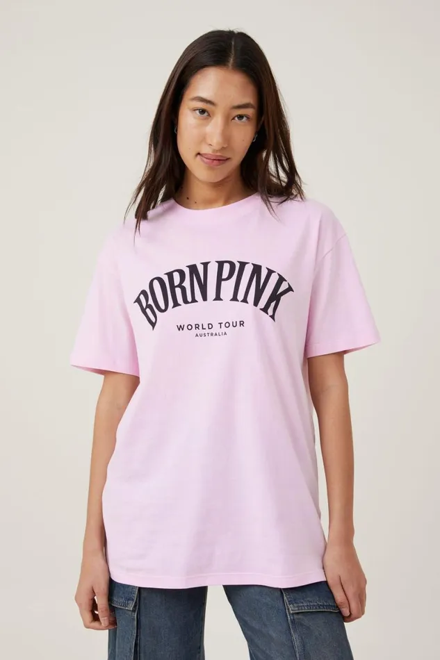 Women Tops Cotton On The Oversized Graphic License Tee Lcn Br Black Pink Born Pinkpink Mist