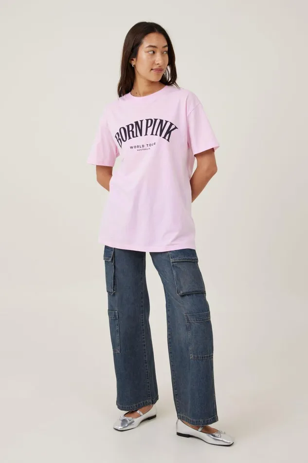 Women Tops Cotton On The Oversized Graphic License Tee Lcn Br Black Pink Born Pinkpink Mist