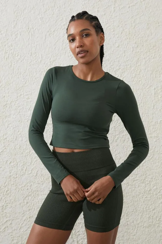 Women Tops Cotton On Ultra Soft Fitted Long Sleeve Top Forest Green