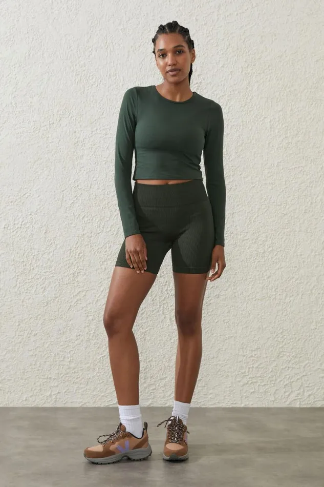 Women Tops Cotton On Ultra Soft Fitted Long Sleeve Top Forest Green