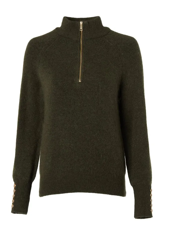 Women Tori Quarter Zip Knit Forest Green Holland Cooper Knitwear