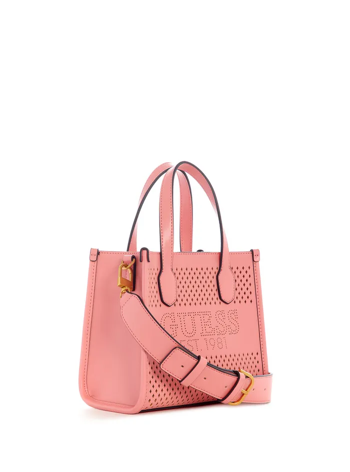 Women Tote Bags GUESS Pink Katey Perf Mini Tote Bag Women Tote Bags GUESS Pink Katey Perf Mini Tote Bag