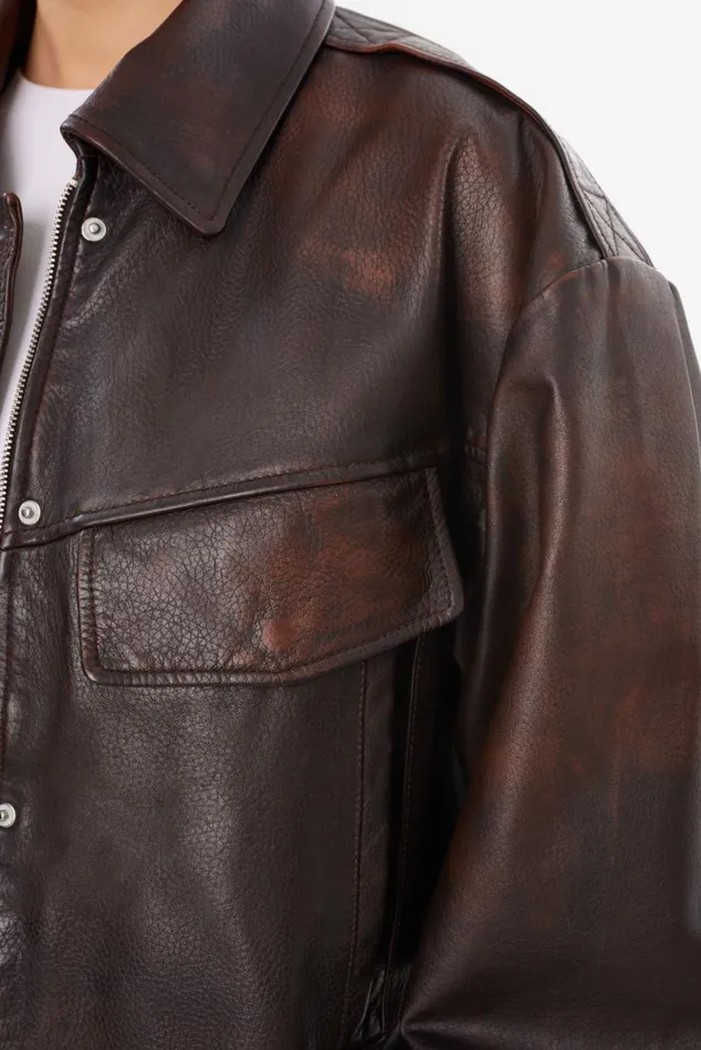 Women TREVANNA Leather Bomber Jacket Rub Off Brown LAMARQUE Leather Jackets