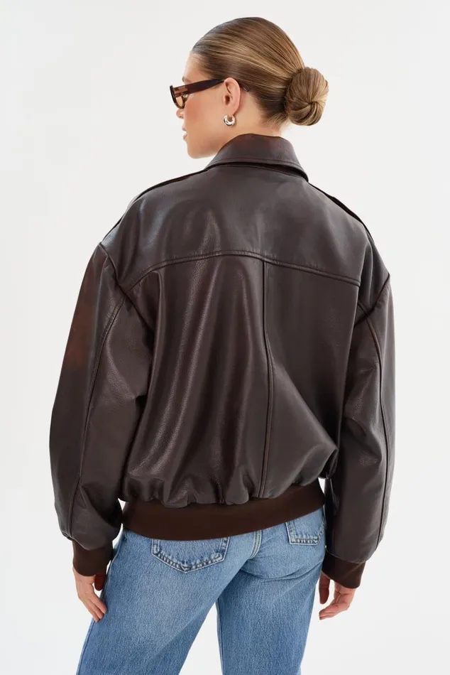 Women TREVANNA Leather Bomber Jacket Rub Off Brown LAMARQUE Leather Jackets