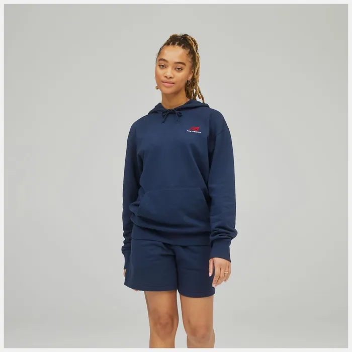 Women Unissentials French Terry Hoodie Natural Indigo New Balance Hoodies and Sweatshirts