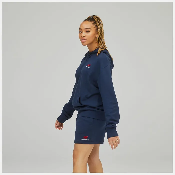 Women Unissentials French Terry Hoodie Natural Indigo New Balance Hoodies and Sweatshirts