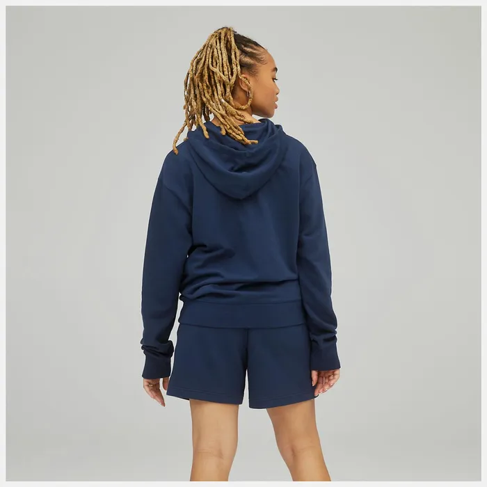 Women Unissentials French Terry Hoodie Natural Indigo New Balance Hoodies and Sweatshirts