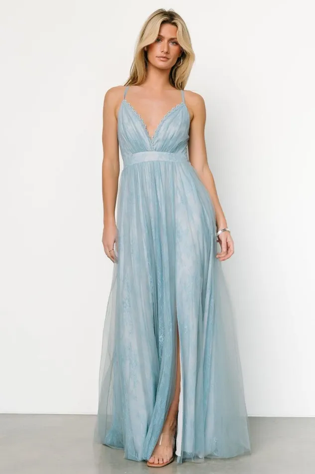 Women Vasia Lace Tulle Maxi Dress Soft Blue Baltic Born Tulle Styles