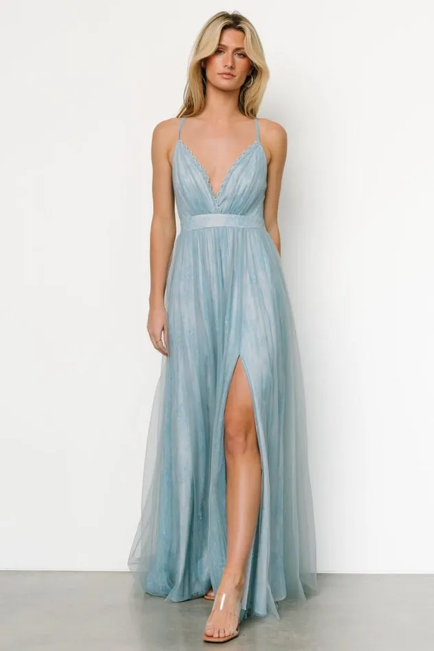 Women Vasia Lace Tulle Maxi Dress Soft Blue Baltic Born Tulle Styles