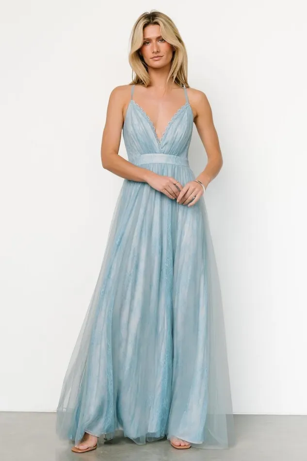 Women Vasia Lace Tulle Maxi Dress Soft Blue Baltic Born Tulle Styles