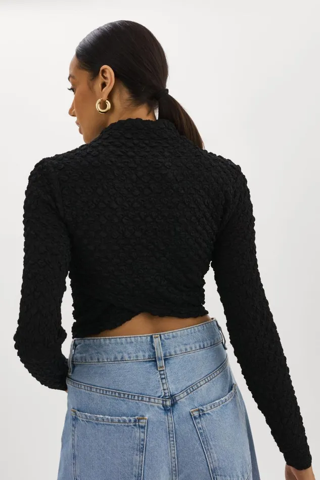 Women VELMA Crossover Long Sleeve Top Black LAMARQUE Tops