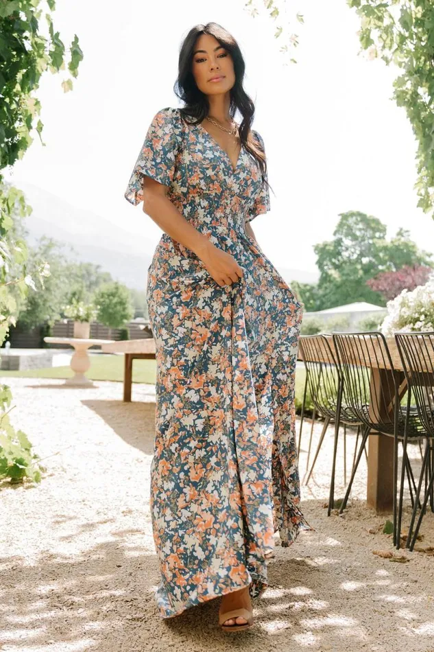 Women Verona Smocked Maxi Dress Blue Floral Baltic Born The Guest Edit Women Verona Smocked Maxi Dress Blue Floral Baltic Born The Guest Edit