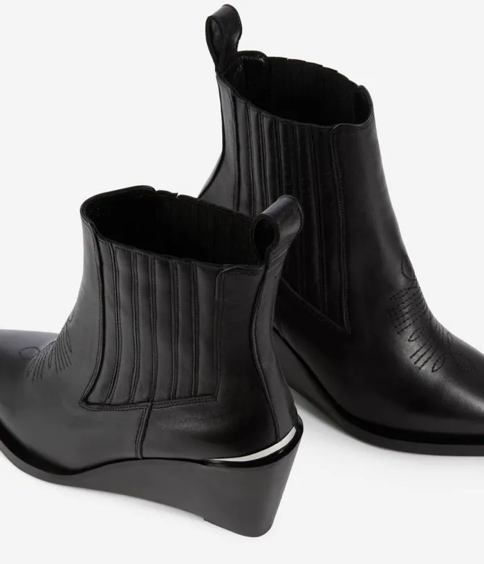 Women Western Ankle Boots In Black Leather THE KOOPLES Shoes
