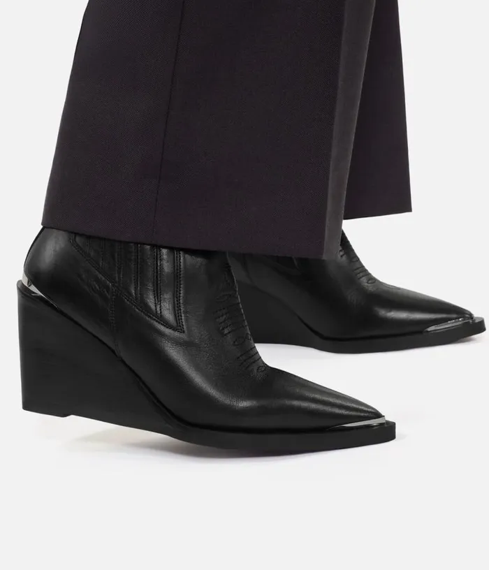 Women Western Ankle Boots In Black Leather THE KOOPLES Shoes