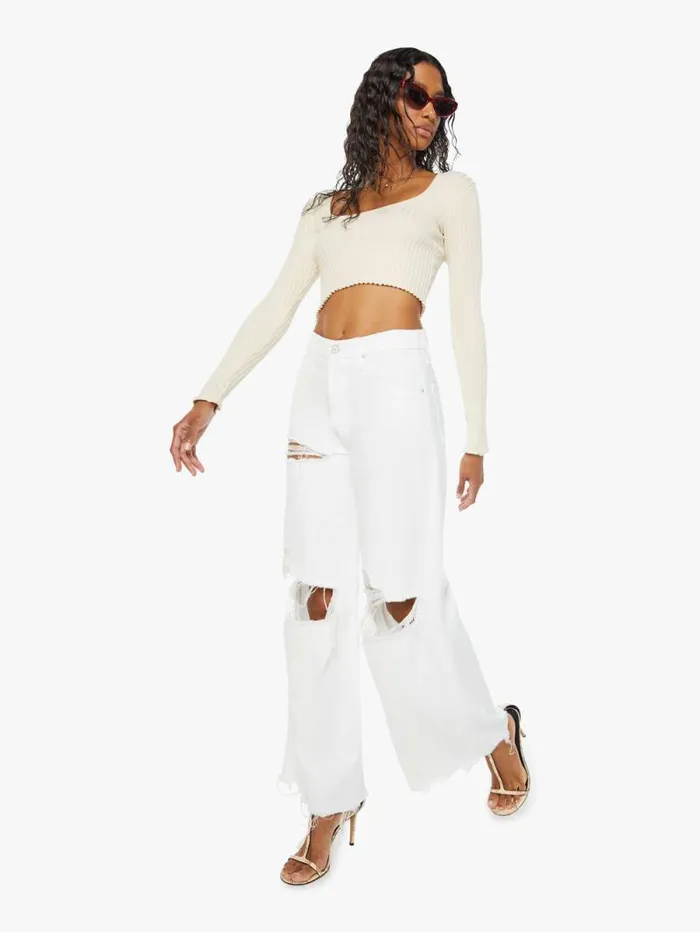 Women Wide Leg Mother Denim SNACKS The Mid Rise Double Dip Nerdy Chew White